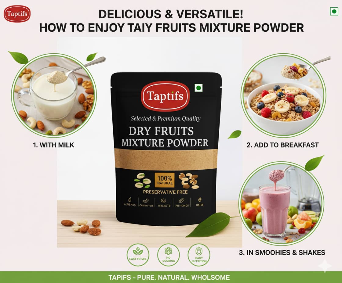 Taptifs Dry Fruits Mixture Powder – 100% Natural, Preservative-Free Nutrient-Rich Blend with Almonds, Cashew Nuts, Walnuts, Pistachios & Dates –Quality Healthy Superfood Powder